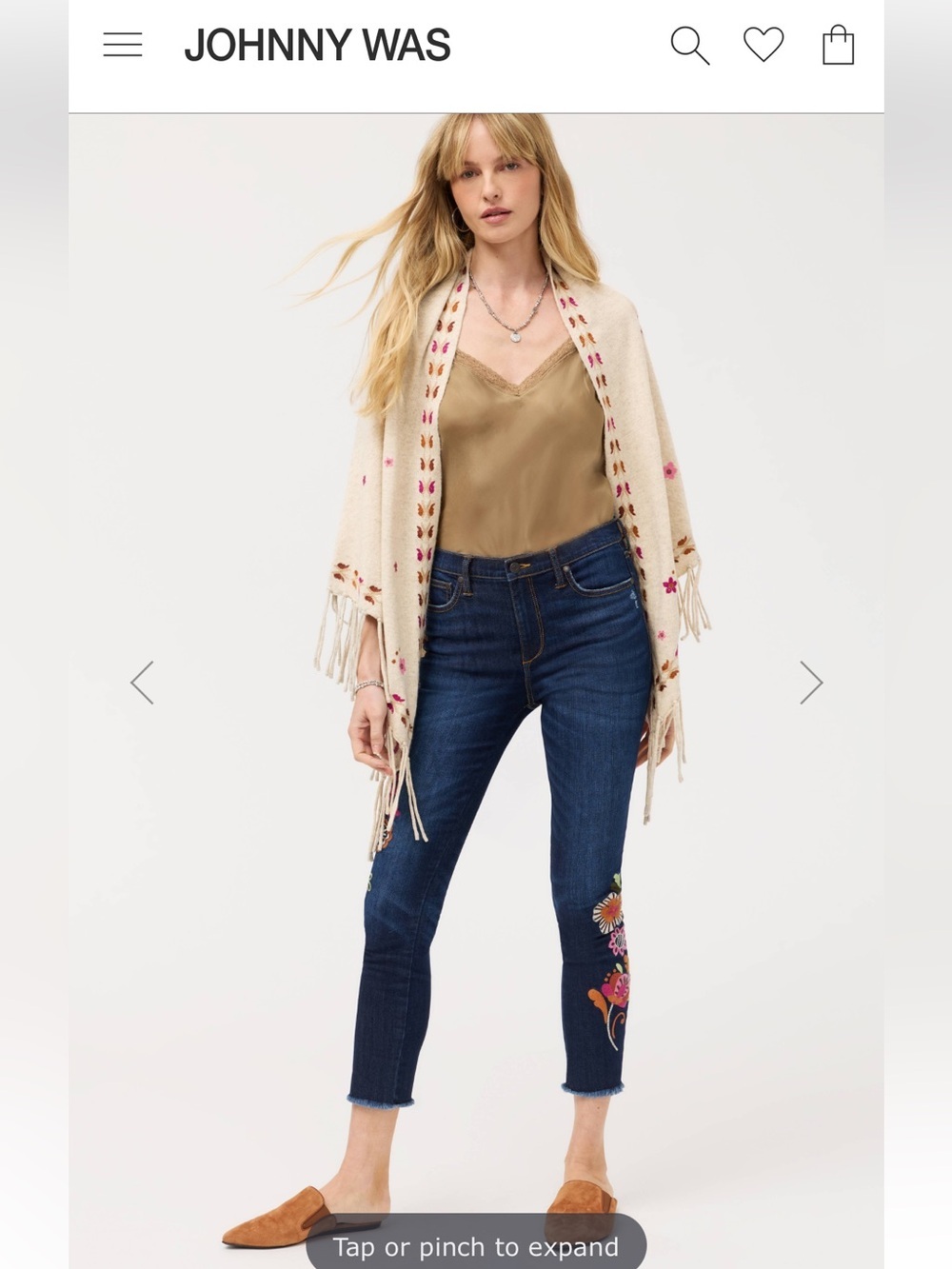 Johnny Was Blue Jeans with Colorful Embroidery